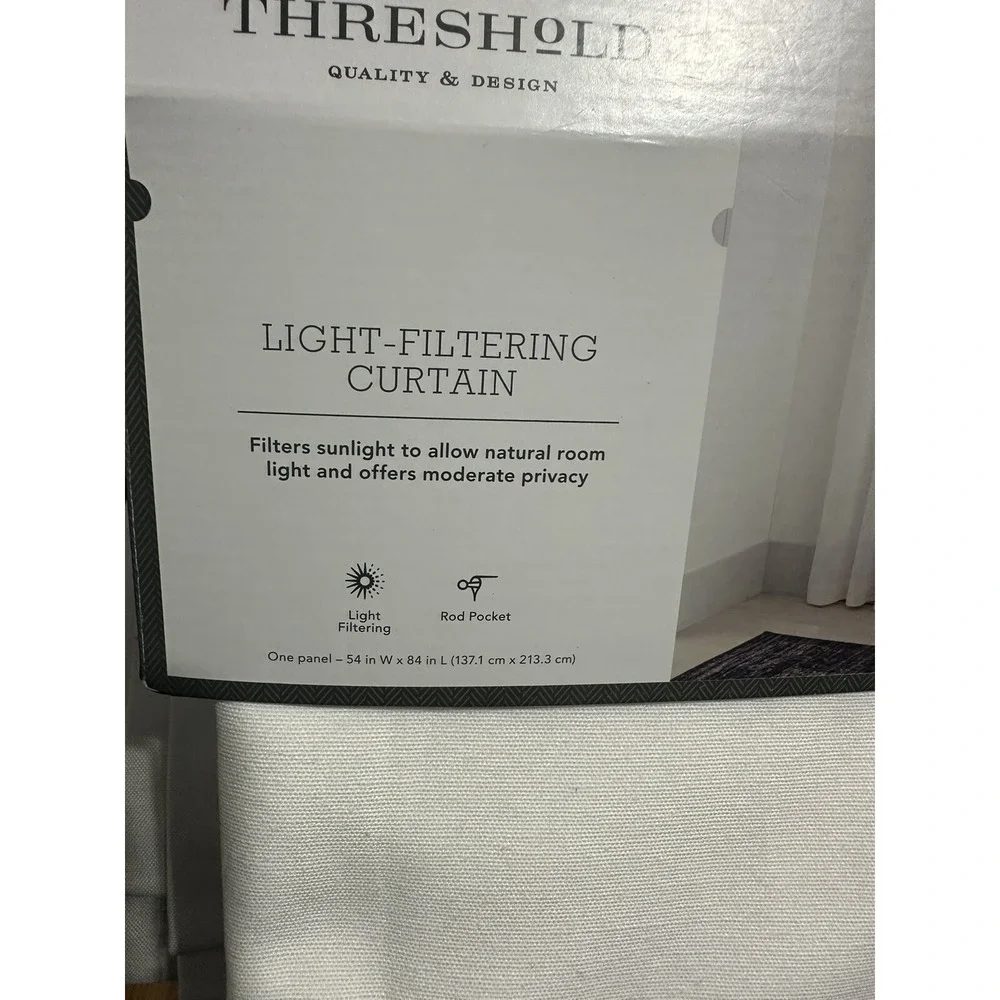 ⚡Threshold 1pc Light Filtering Farrah Window Curtain Panel ~‎ White  54